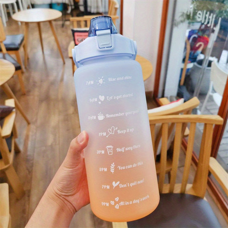 2 Liters Reusable Plastic Water Bottle With Straw & Time Marker - Perfect For Men & Women's Sports & Fitness!