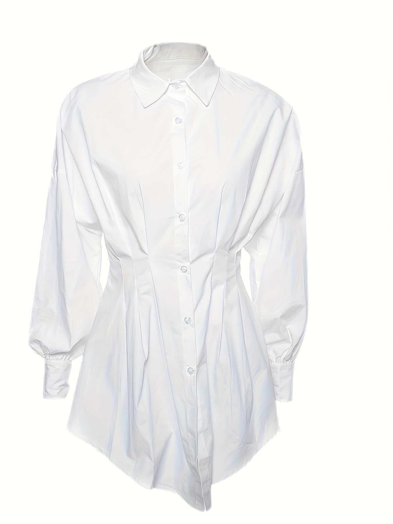 Fashionable Solid Lapel Womens Dress - Flattering Drop Shoulder, Button Down, Adjustable Tie Waist, Ruffle Hem - Timeless Elegant Style for Everyday Wear