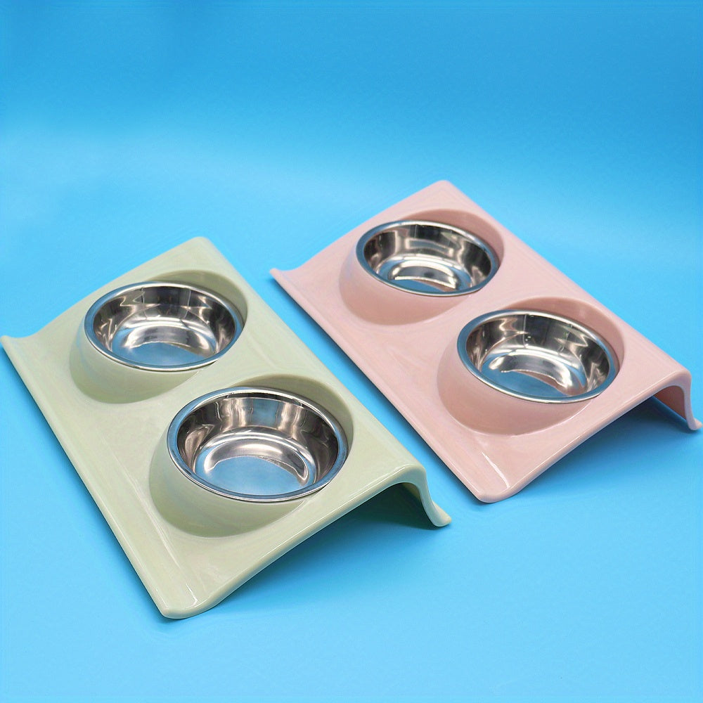 Stainless Steel Double Pet Bowl for Dogs and Cats - Non-Slip Base, Easy to Clean, Perfect for Food and Water