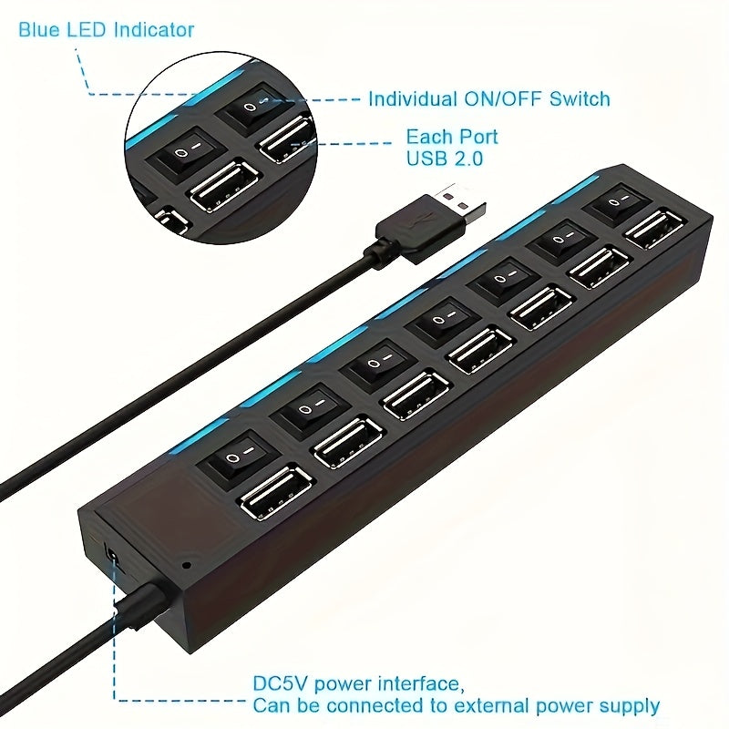 1pc 4-port/7-port USB Connector Computer Mouse Keyboard Memory Card Independent Switch Universal Hub