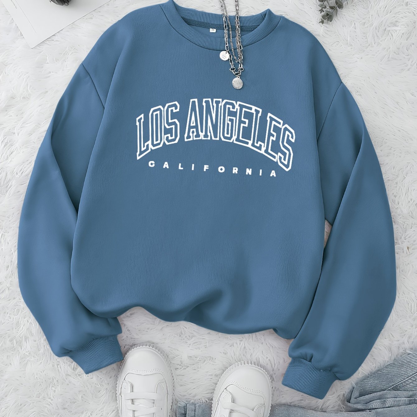 Los Angeles Print Preppy Sweatshirt, Long Sleeve Crew Neck Casual Sweatshirt For Winter & Fall, Women's Clothing