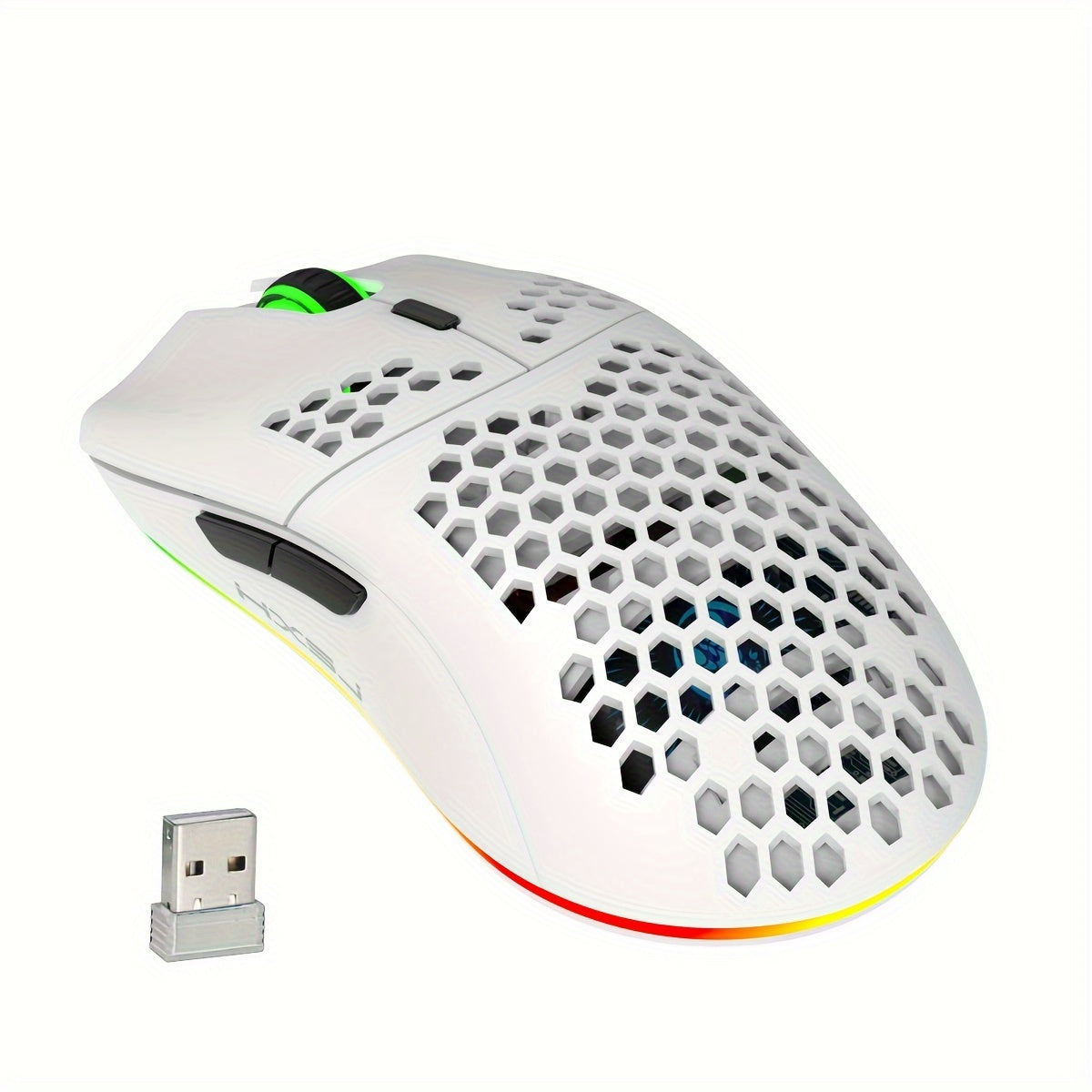 [Wireless Gaming] HXSJ 2.4G Wireless Gaming Mouse | Right-Handed | RGB Lighting, Rechargeable, Honeycomb Design | Gaming | Right-Handed Comfort | White