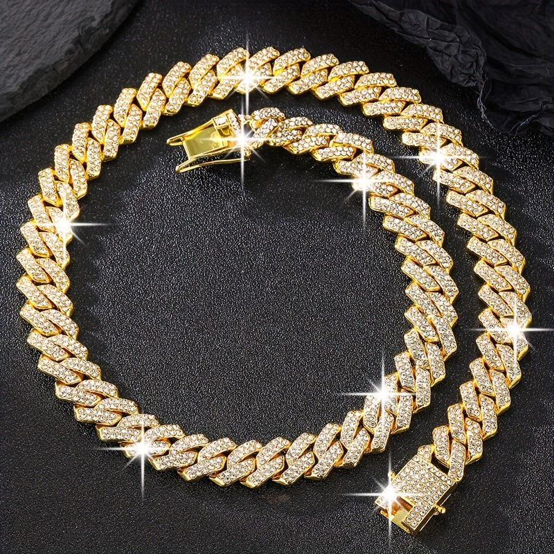 Chunky Iced Out Rhinestone Cuban Link Chain Necklace For Men, father's day gift