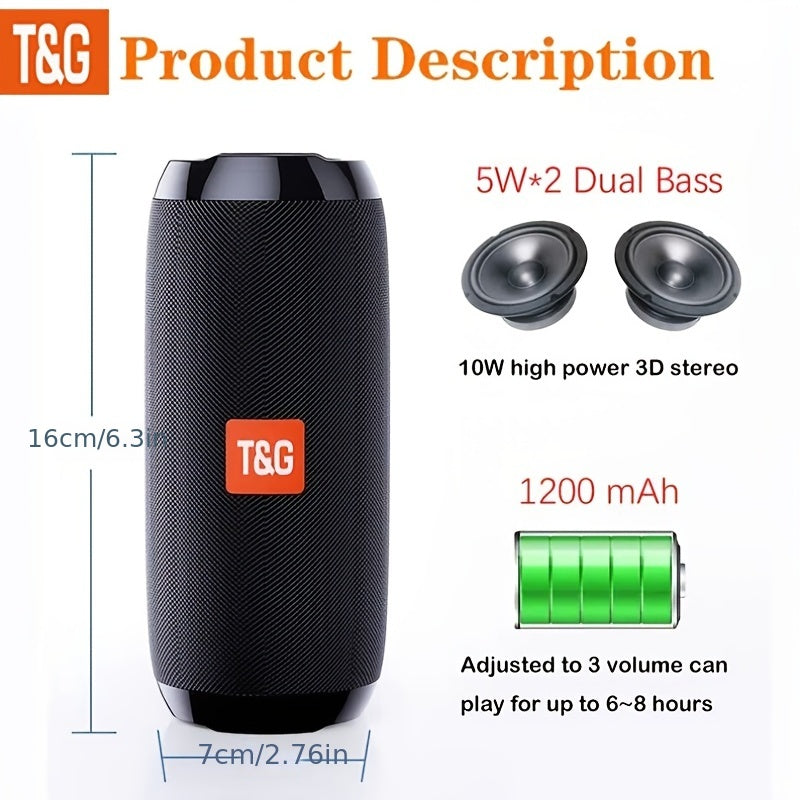 TG117 Portable Wireless Stereo Speaker System - Twin Speaker TWS Technology, Built-in Mic for Hands-Free Calls, FM Radio, TF Card & USB Playback - Perfect for Travel, Outdoor Adventures, and Indoor Entertainment