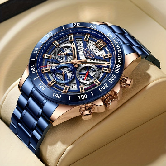 LIGE Watch For Men Top Brand Luxury Men Watch Fashion Business Sports Quartz Chronograph Wristwatches Hollowed Out Chronograph Watch