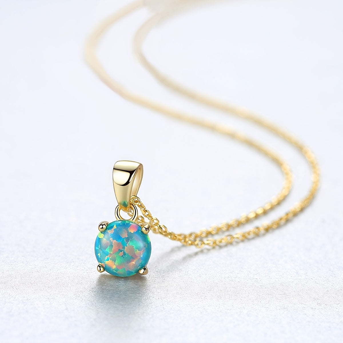 925 Sterling Silvery Synthetic Opal Pendant Necklace for Women, Elegant/Sexy Style, Golden Chain Jewelry Accessory