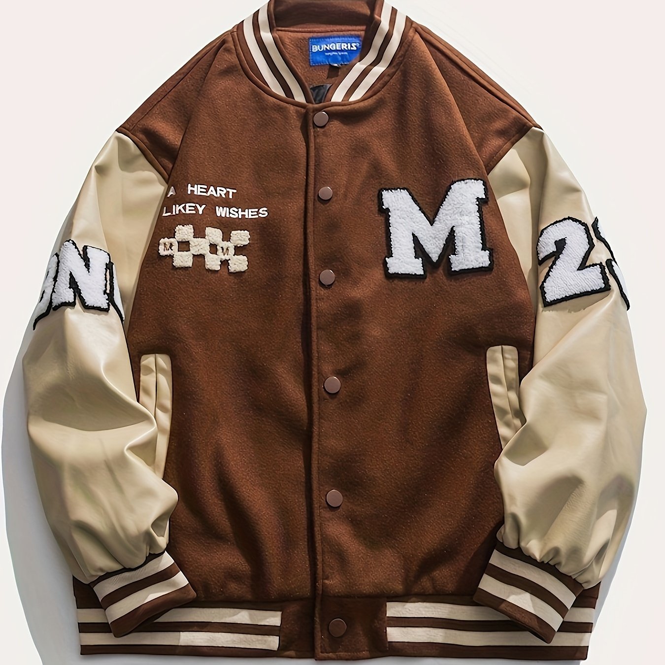 Men's Fleece College Varsity Jacket, Baseball Vintage Jacket, Casual Streetwear Coats Plus Size