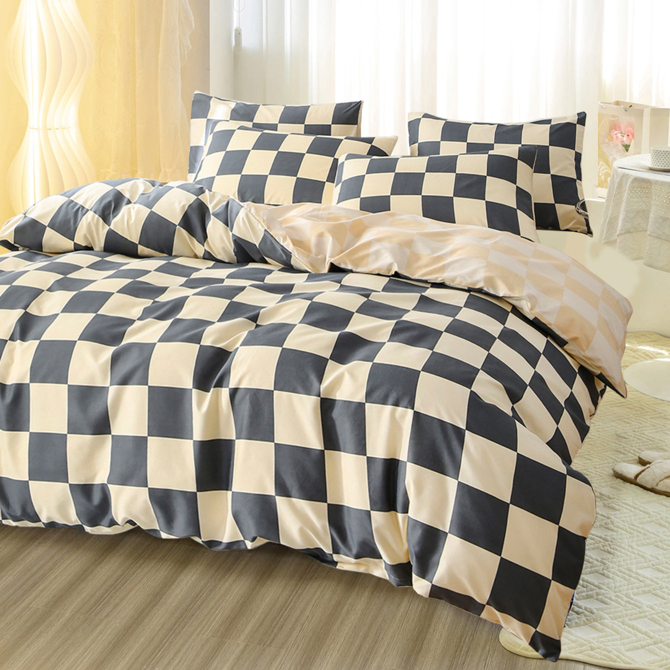 3pcs Checkered Duvet Cover Set, Bedding Set For Bedroom, Guest Room (1*Duvet Cover + 2*Pillowcases, Without Core)