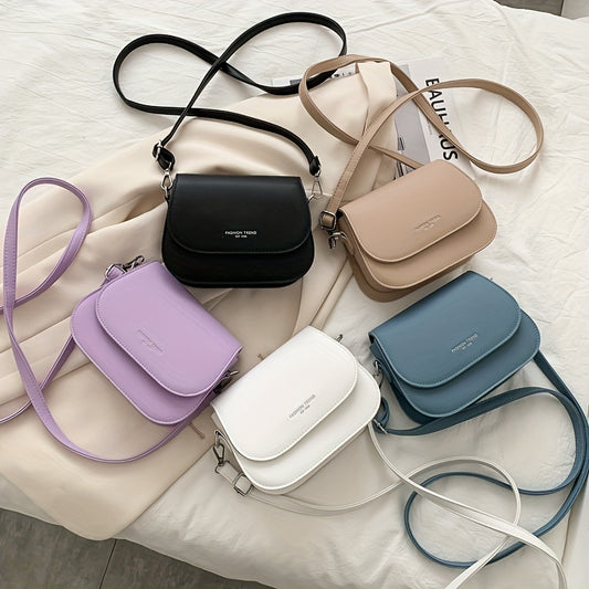 Simple Saddle Bag, Women's Mini Flap Purse, Fashion PU Leather Crossbody Bag