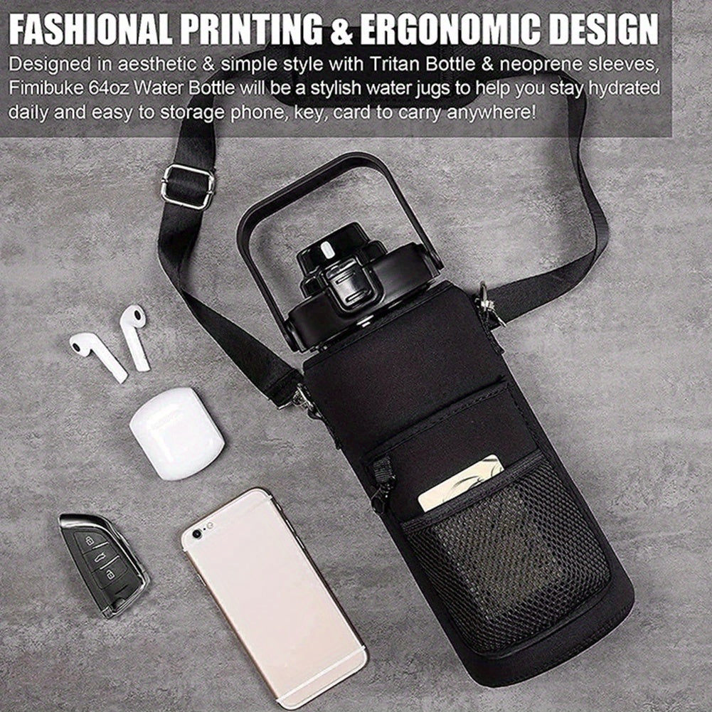 2L/64oz Waterproof Water Bottle Cover - Durable Sport Bottle Insulator with Shoulder Strap - Perfect Portable Vacuum Cup Pouch for Outdoor Adventures and Camping