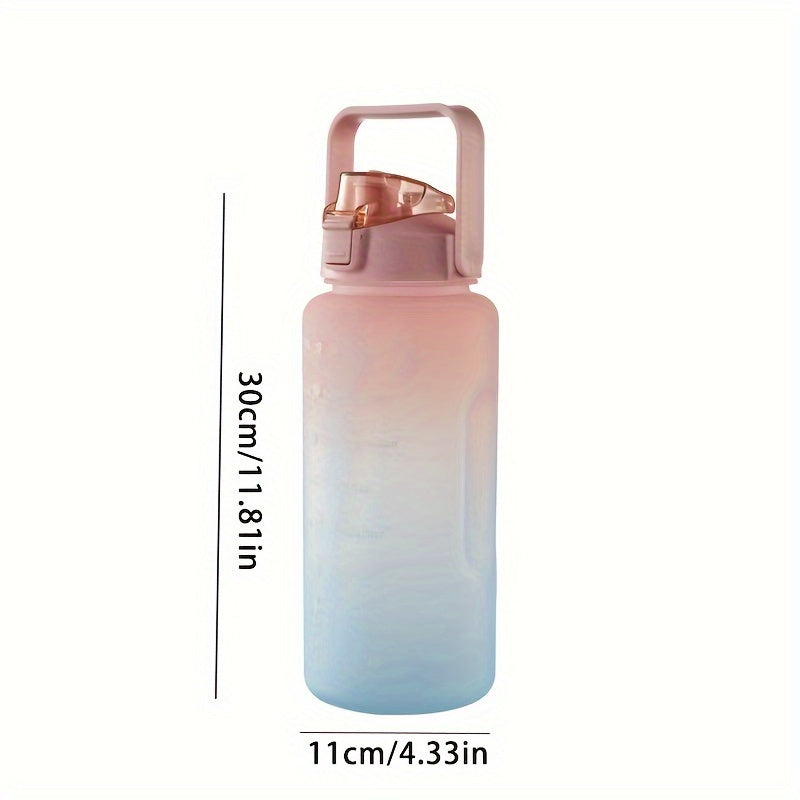2 Liters Reusable Plastic Water Bottle With Straw & Time Marker - Perfect For Men & Women's Sports & Fitness!