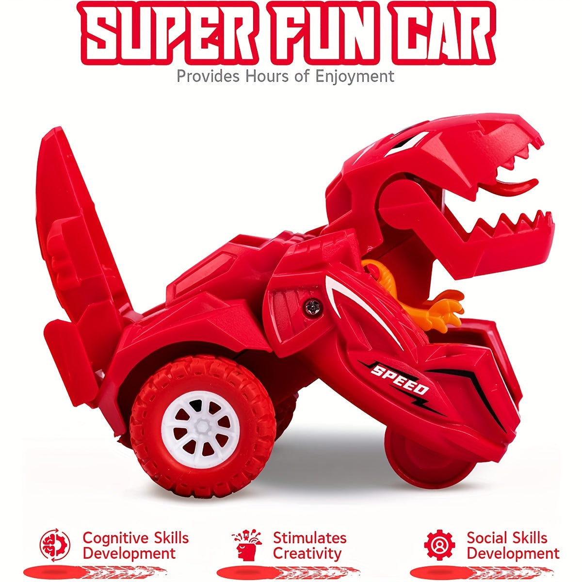 Auto-Transforming Dinosaur Car – Inertia-Powered, Weather-Resistant, Push-and-Go, Exciting Gift for Boys