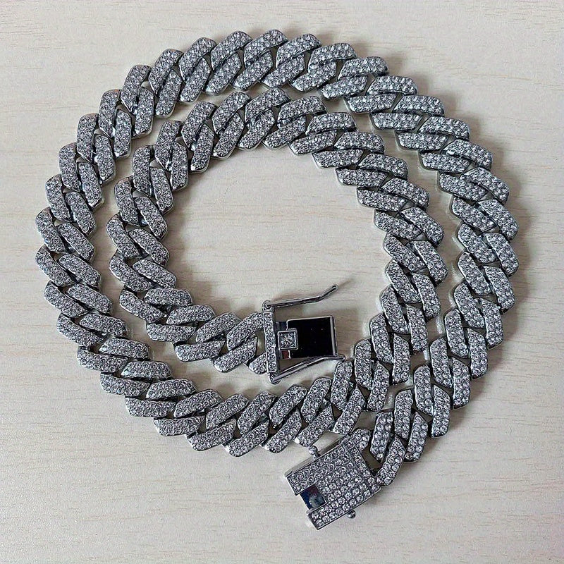 Chunky Iced Out Rhinestone Cuban Link Chain Necklace For Men, father's day gift