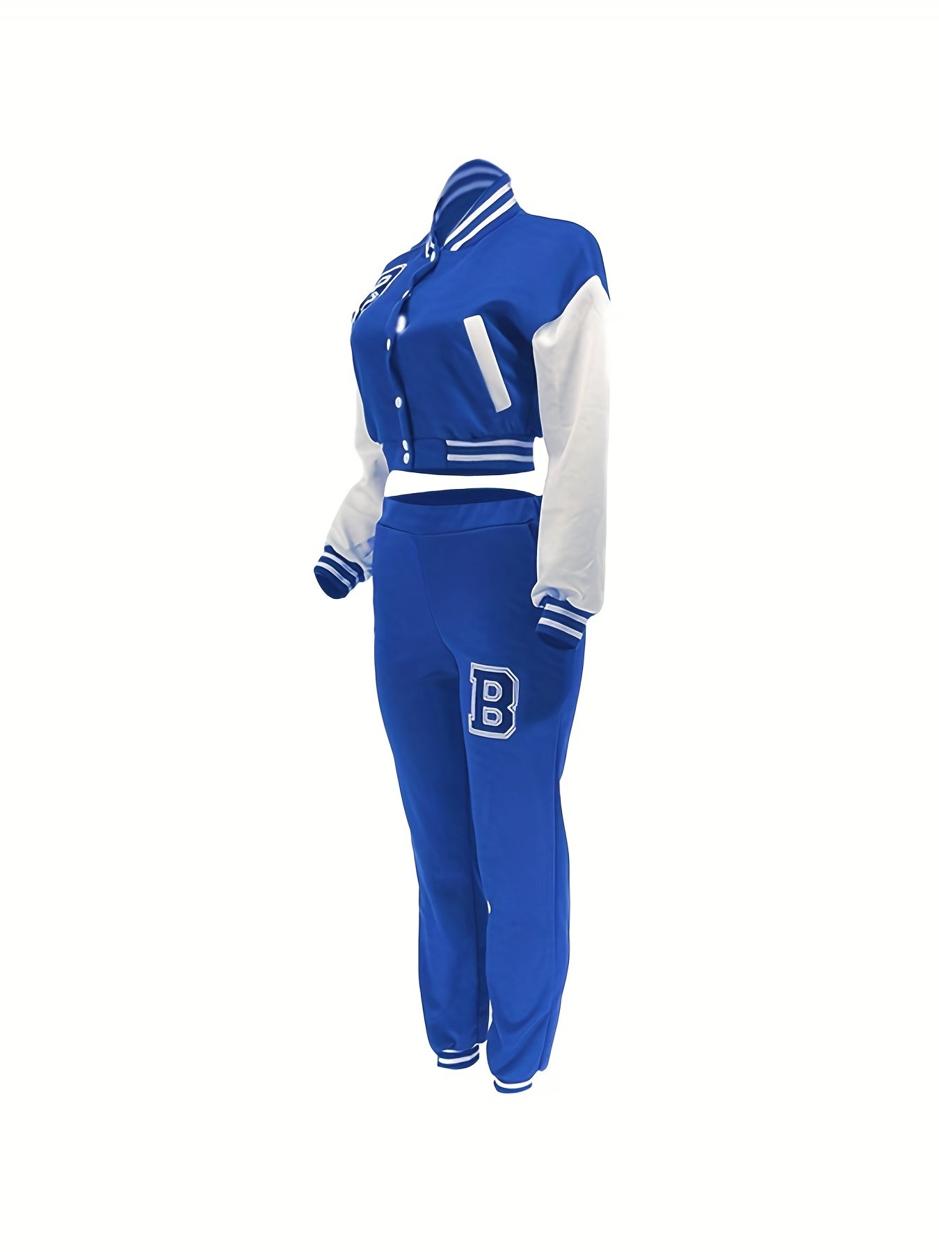 Chic, Women's Casual Letter Print Baseball Jacket and Pants Set - Red and White, Polyester Blend, Machine Washable, Fall/Winter Fashion Ensemble