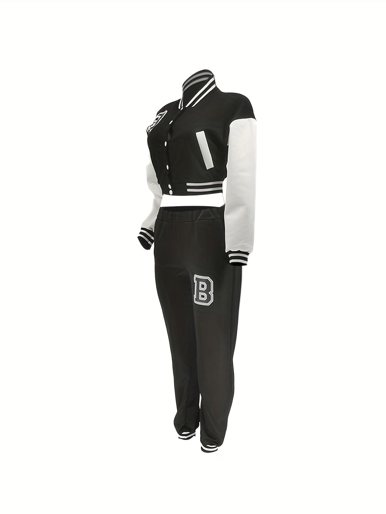 Chic, Women's Casual Letter Print Baseball Jacket and Pants Set - Red and White, Polyester Blend, Machine Washable, Fall/Winter Fashion Ensemble