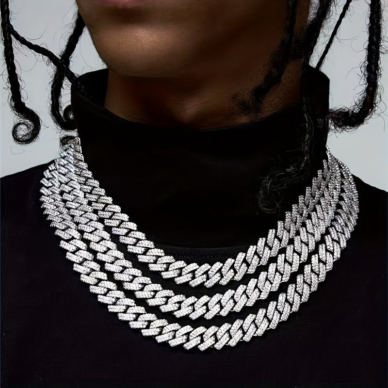 Chunky Iced Out Rhinestone Cuban Link Chain Necklace For Men, father's day gift