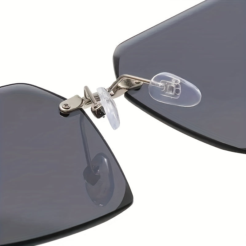 Rimless Square Fashion For Women Men Gradient Lens Cut Edge Glasses Metal Flower Decor Hollow Temple Eyewear