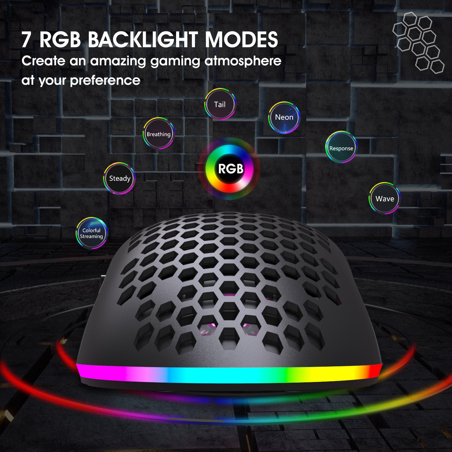 [Wireless Gaming] HXSJ 2.4G Wireless Gaming Mouse | Right-Handed | RGB Lighting, Rechargeable, Honeycomb Design | Gaming | Right-Handed Comfort | White