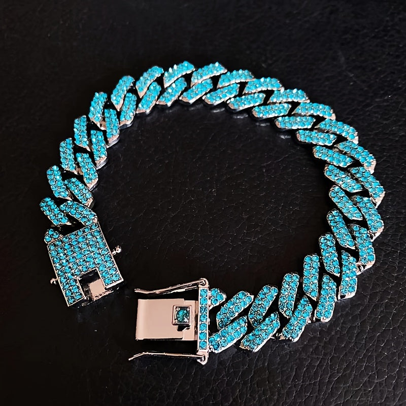 Chunky Iced Out Rhinestone Cuban Link Chain Necklace For Men, father's day gift