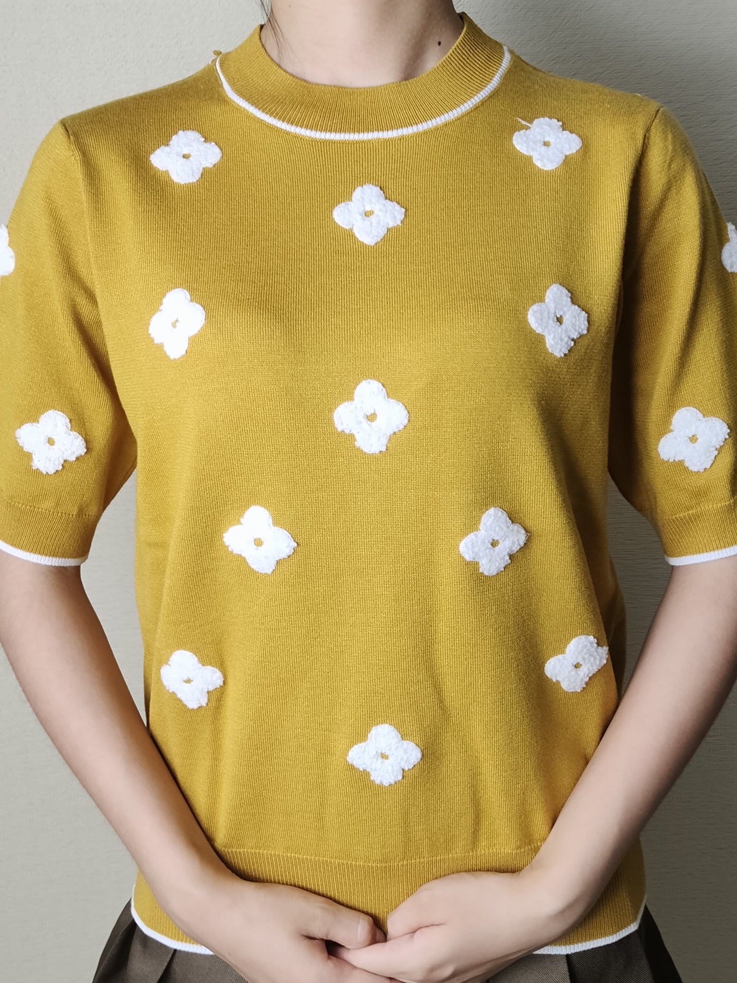 Valentine's Day Floral Print Knit Sweater, Casual Crew Neck Half Sleeve Sweater For Spring & Summer, Women's Clothing
