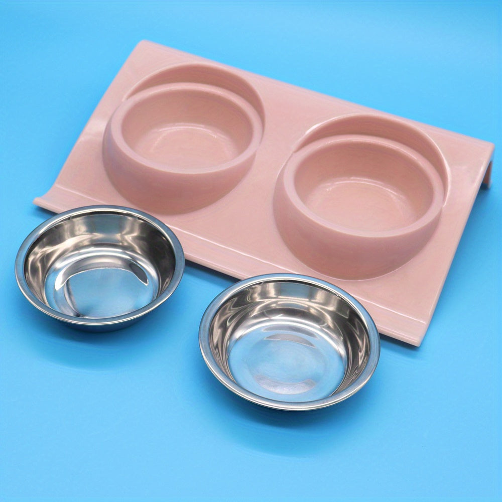 Stainless Steel Double Pet Bowl for Dogs and Cats - Non-Slip Base, Easy to Clean, Perfect for Food and Water