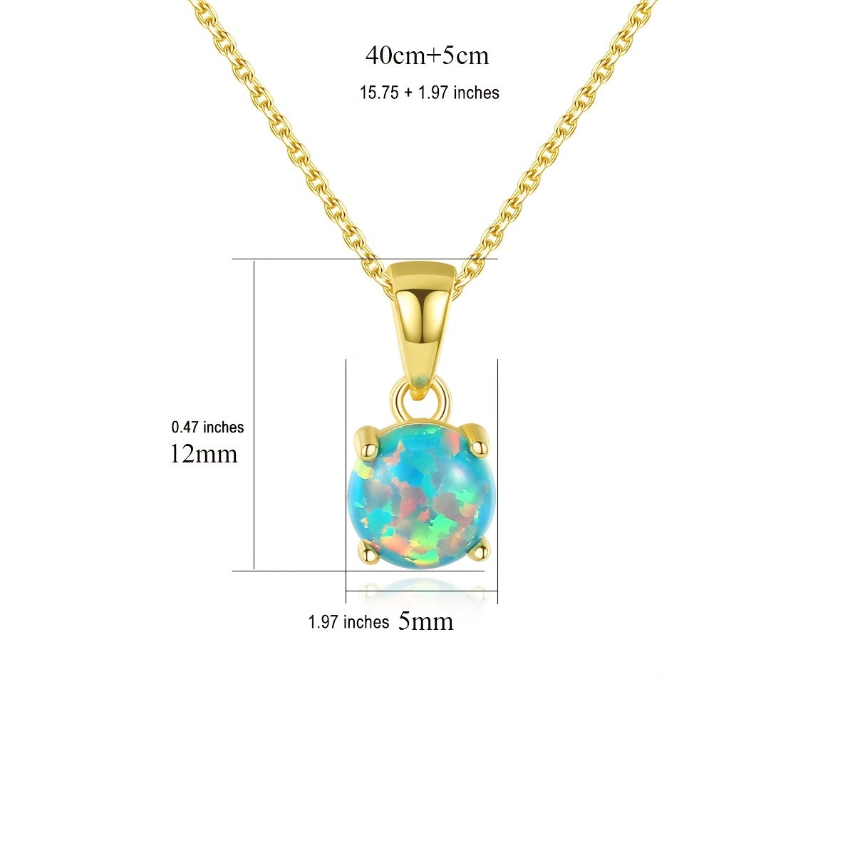 925 Sterling Silvery Synthetic Opal Pendant Necklace for Women, Elegant/Sexy Style, Golden Chain Jewelry Accessory