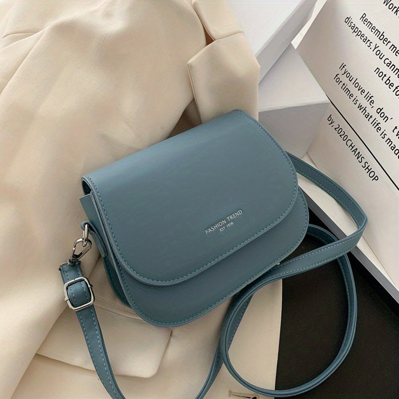 Simple Saddle Bag, Women's Mini Flap Purse, Fashion PU Leather Crossbody Bag