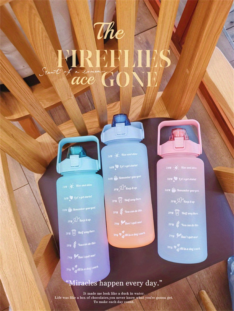 2 Liters Reusable Plastic Water Bottle With Straw & Time Marker - Perfect For Men & Women's Sports & Fitness!