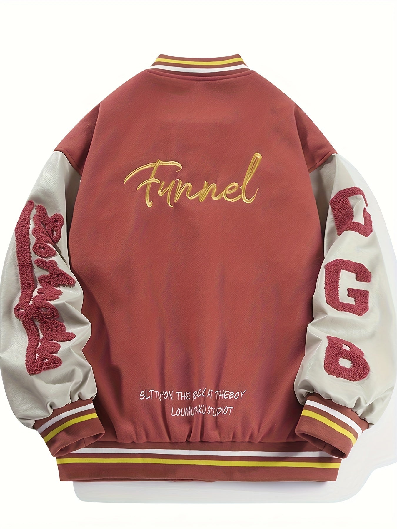 Men's Fleece College Varsity Jacket, Baseball Vintage Jacket, Casual Streetwear Coats Plus Size