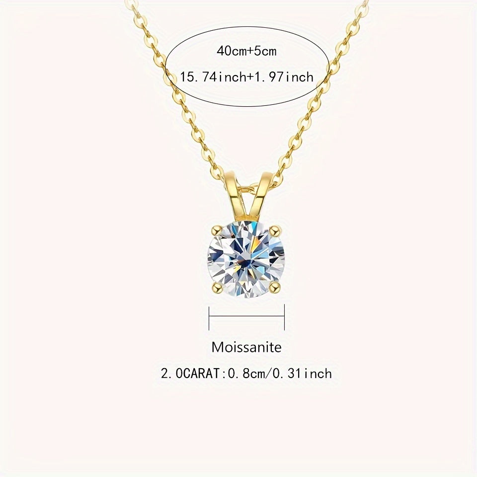 Moissanite 925 Sterling Silver 1-2CT Classic 4 Claw Pendant Necklace Luxury Wedding Engagement For Women  Gift