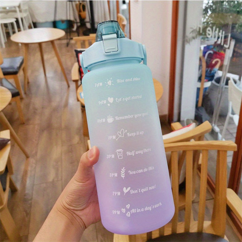 2 Liters Reusable Plastic Water Bottle With Straw & Time Marker - Perfect For Men & Women's Sports & Fitness!