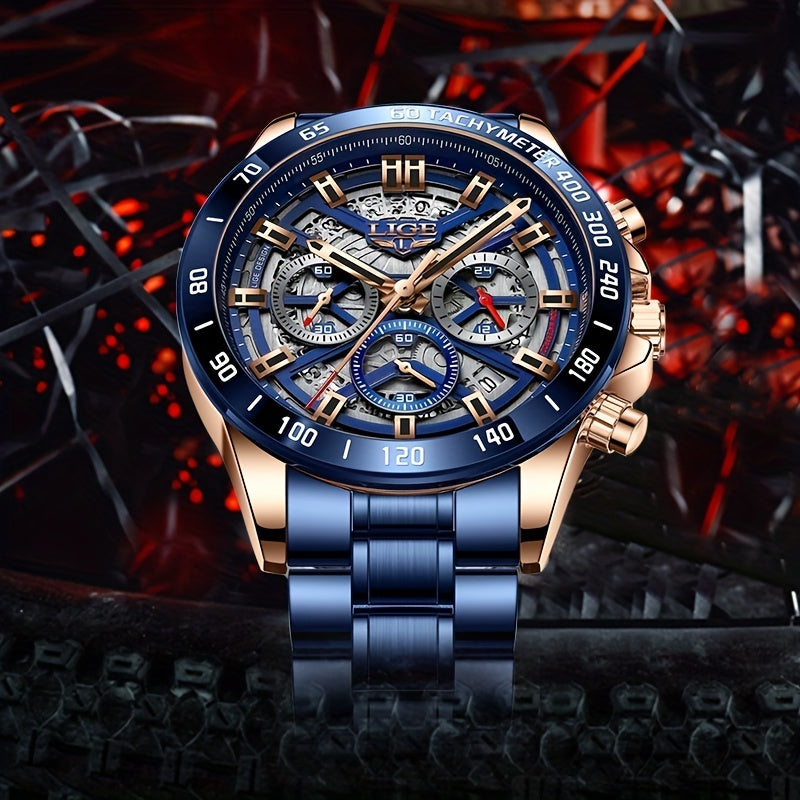 LIGE Watch For Men Top Brand Luxury Men Watch Fashion Business Sports Quartz Chronograph Wristwatches Hollowed Out Chronograph Watch
