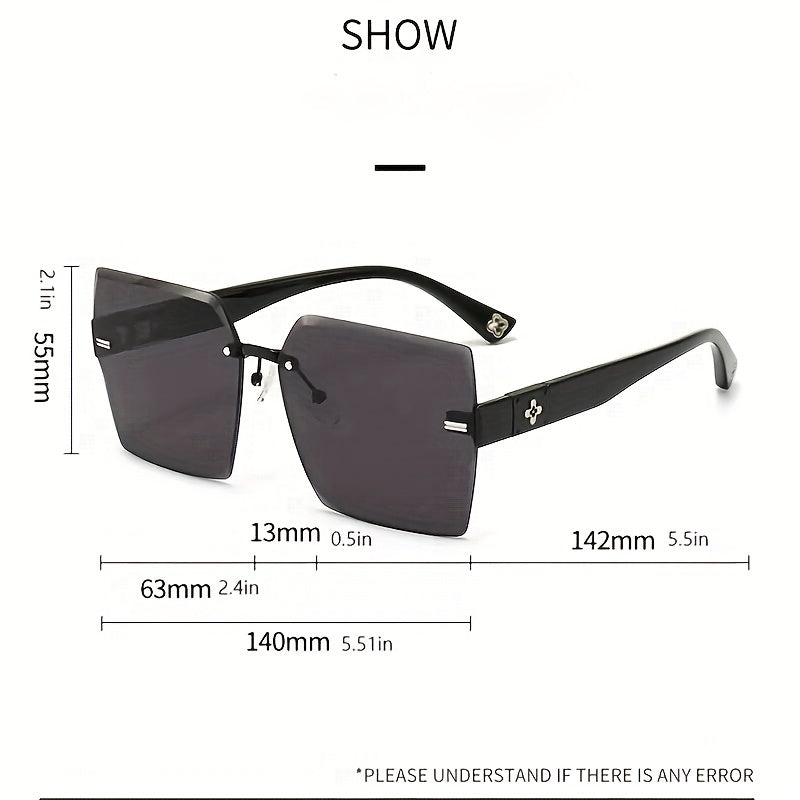 Rimless Square Fashion For Women Men Gradient Lens Cut Edge Glasses Metal Flower Decor Hollow Temple Eyewear