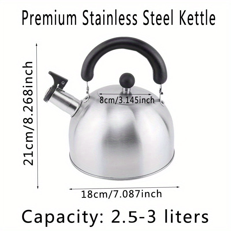 1pc, 2500ml/84.55oz Stainless Steel Tea Kettle with Whistle for Charcoal, Gas, Electric, and Ceramic Stoves - Reusable and Easy to Clean