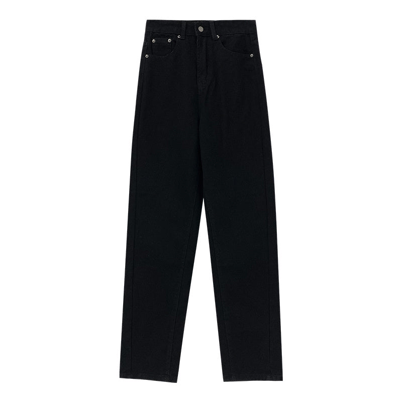 Plain High Rise High Waist Straight Jeans, Loose Fit Wide Legs Zipper Button Closure Boyfriends Jeans, Women's Denim Jeans & Clothing