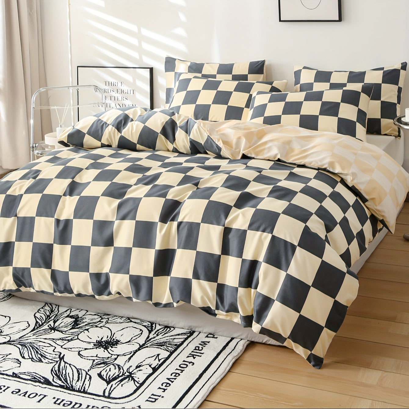3pcs Checkered Duvet Cover Set, Bedding Set For Bedroom, Guest Room (1*Duvet Cover + 2*Pillowcases, Without Core)