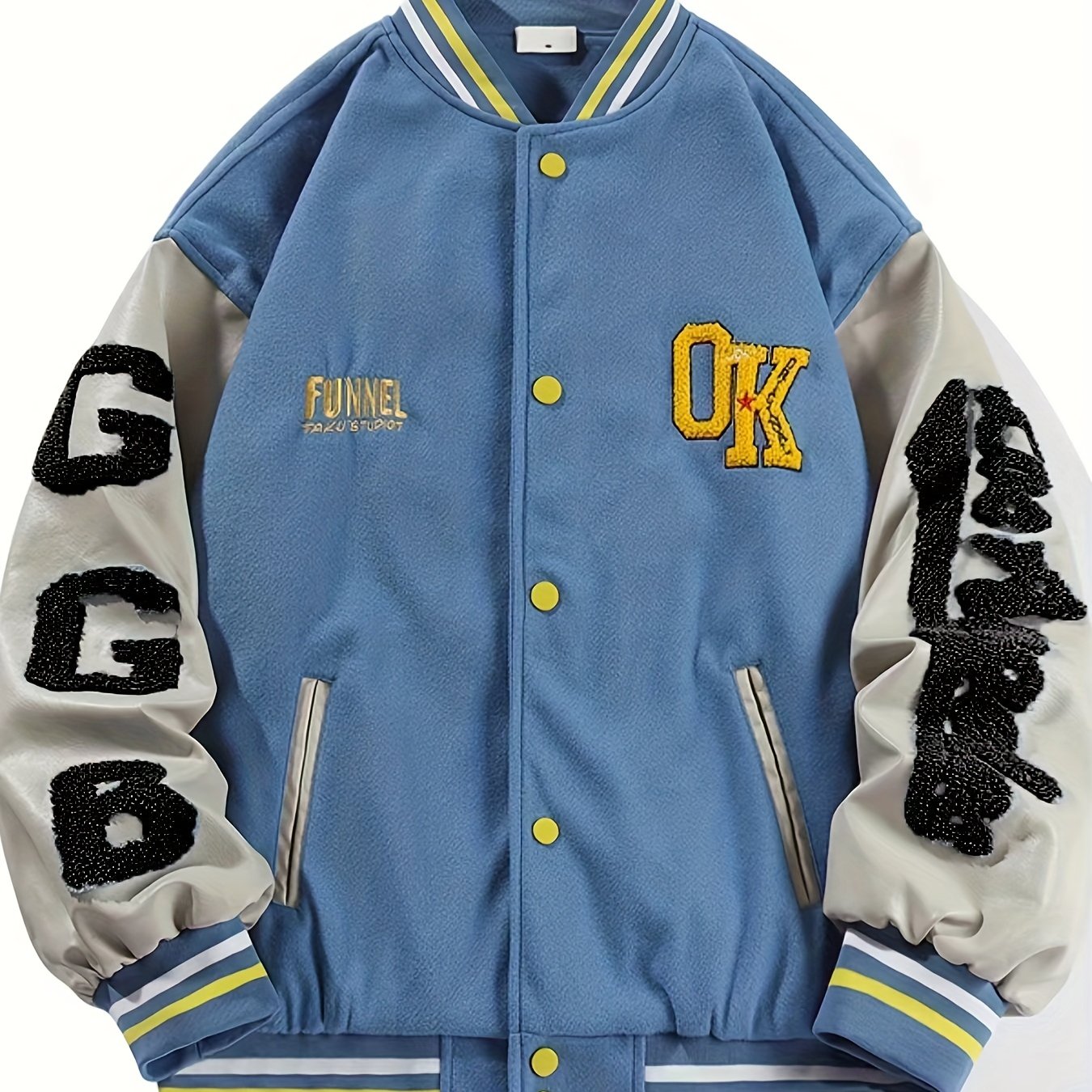 Men's Fleece College Varsity Jacket, Baseball Vintage Jacket, Casual Streetwear Coats Plus Size