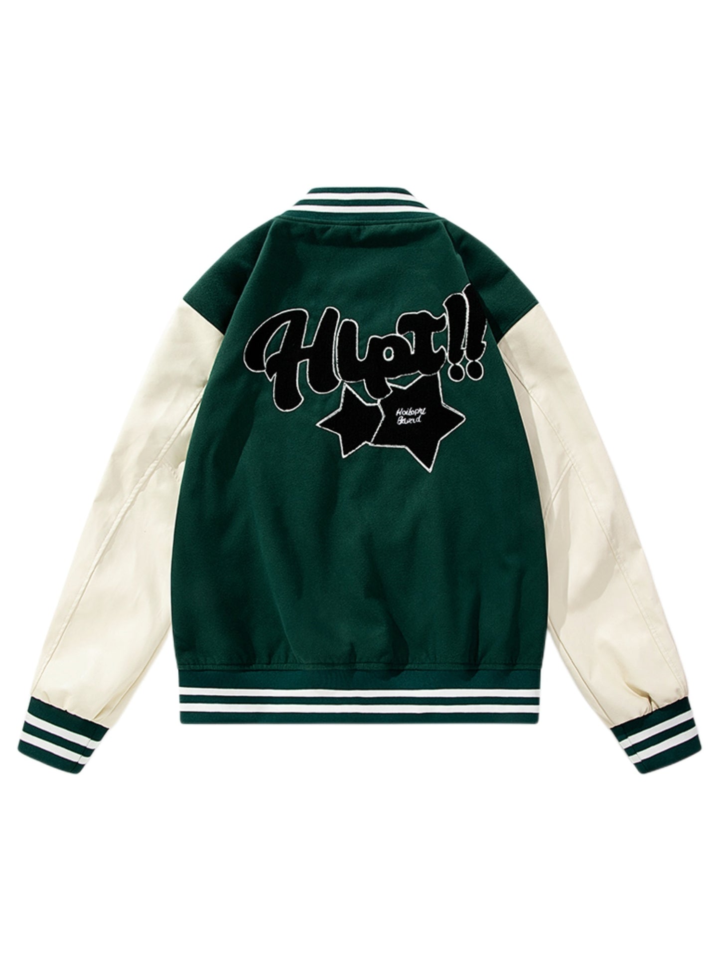 Fabric Stitch Varsity Jacket, Men's Casual Color Block Button Up Jacket For Spring Fall School Baseball