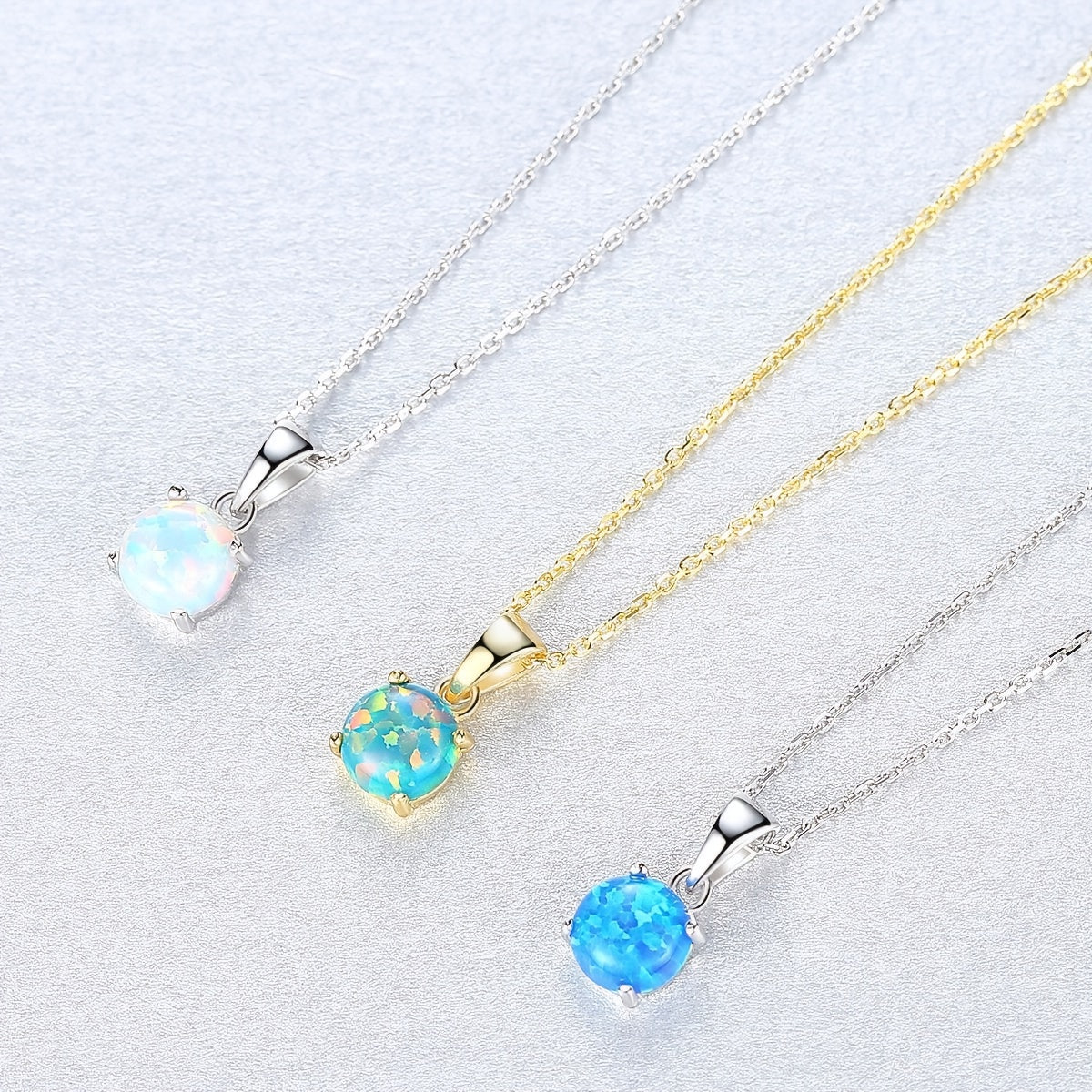 925 Sterling Silvery Synthetic Opal Pendant Necklace for Women, Elegant/Sexy Style, Golden Chain Jewelry Accessory