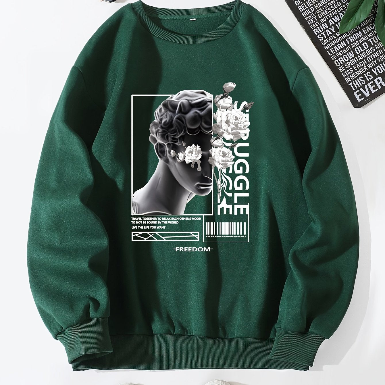 Men And Roses Print, Men's Casual Hoodie, Drawstring Pocket Hoodie