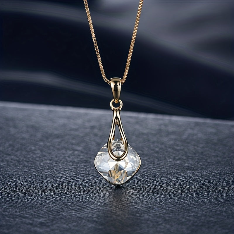 Luxurious Inlaid Square Shape Crystal Jewelry Set - Exquisite Pendant Necklace & Drop Earrings for Women - Perfect Prom Costume Jewelry with Artificial Crystal Accents and Elegant Design