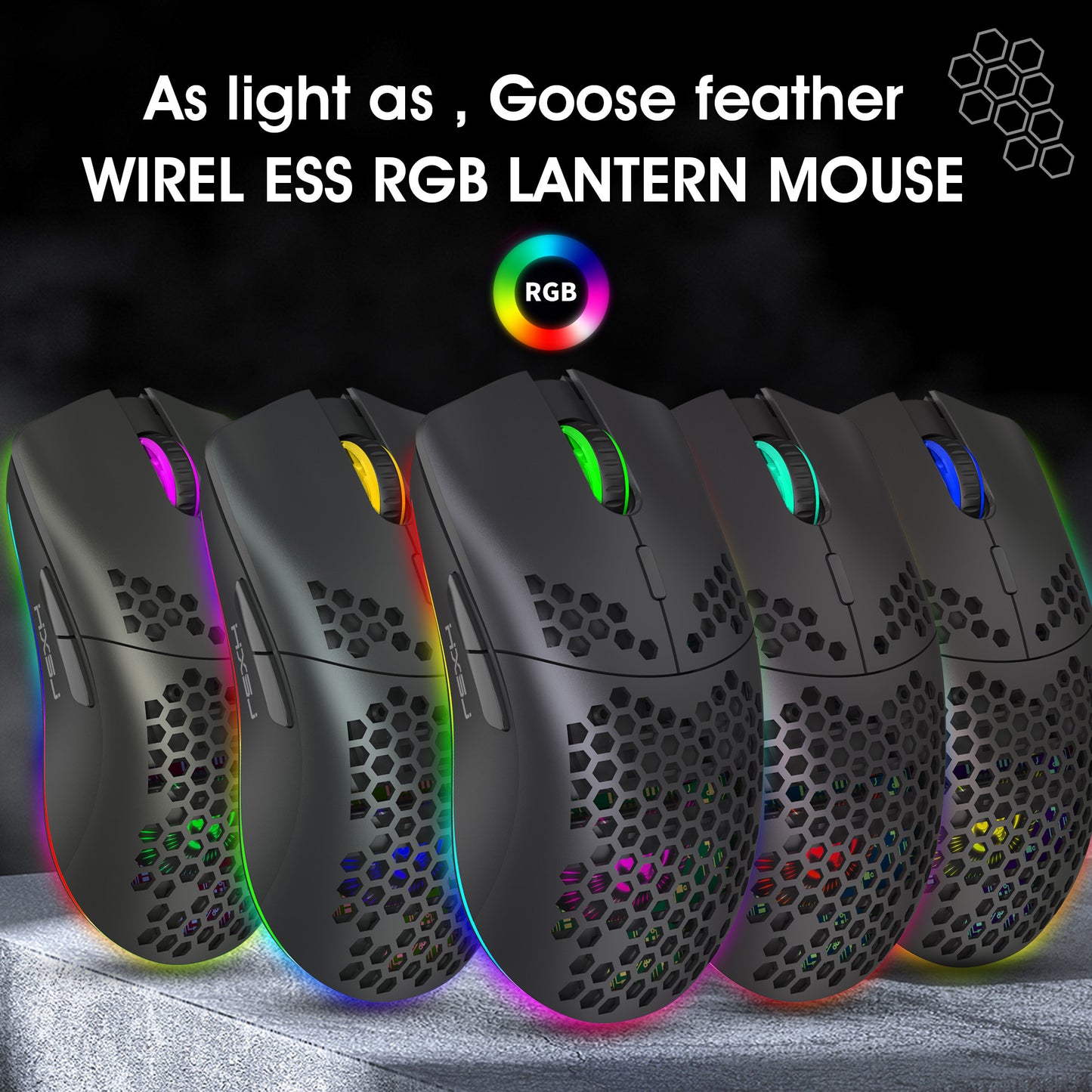 [Wireless Gaming] HXSJ 2.4G Wireless Gaming Mouse | Right-Handed | RGB Lighting, Rechargeable, Honeycomb Design | Gaming | Right-Handed Comfort | White