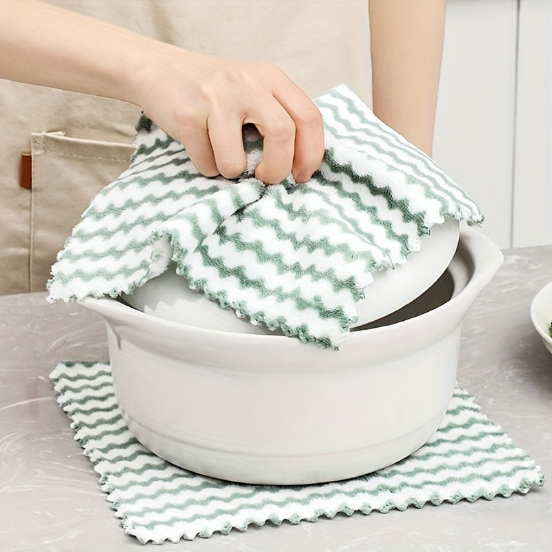 5/10pcs Microfiber Dish Cloths, Thickened Coral Velvet Cationic Double-sided Dish Towels, Soft Absorbent Towels, Strong Stain Removal, Scouring Pads