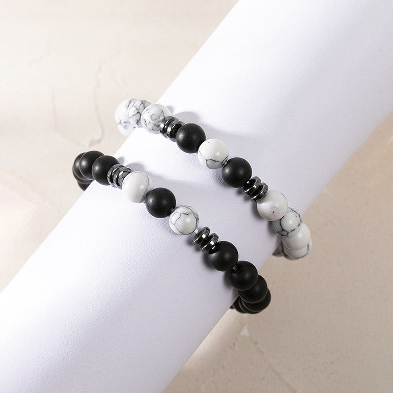 Tiger Eye Beaded Couple Bracelet Set, Men's Agate Stretch Bracelet