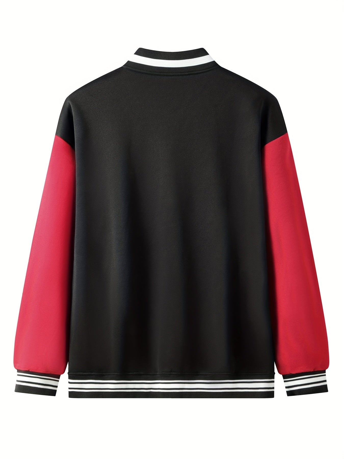 Warm Letter Print Star Pattern Embroidery Varsity Jacket, Men's Casual Color Block Button Up Jacket For Spring Fall School Baseball